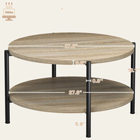 Table basse ronde à 2 niveaux avec rangement, table brune naturelle pour le salon, la chambre ou le bureau à domicile