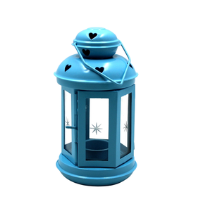 Navidad decorativa hierro/vidrio linterna azul Pc soporte de vela linterna para decoraciones hechas a mano al por mayor a granel - Product Image 2