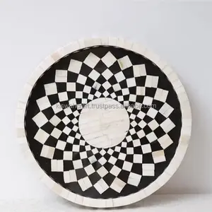 Bandeja de Servicio Redonda con Incrustaciones de Hueso Rojo de Diseño Moderno, Pieza de Alta Calidad de Resina para Uso en Hoteles y Restaurantes - Product Image 2