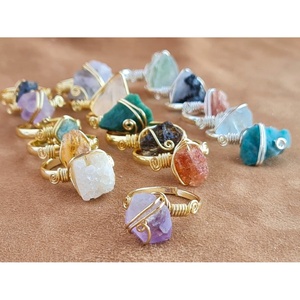Gold Plated Fashion <b>Rings</b> with Raw <b>Crystal</b> Stones for Resale in Boutiques - Product Image 2