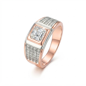 Bague pour homme LILABA ENTERPRISE en or rose 18 carats et or blanc, diamant de laboratoire taille Asscher, clarté F VVS2, certifiée IGI, bijou à porter au quotidien - Product Image 2