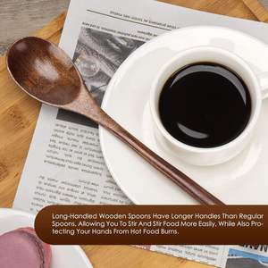 Cuchara de madera para cocinar-8 piezas Juego de cucharas de madera natural Mezclar Cuchara de café agitadora-Cocina de estilo japonés de mango largo - Product Image 4