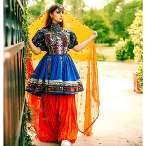 Robes de soirée vintage faites à la main pour femmes, respirantes, multicolores, avec broderie Kuchi, plissées, longueur genou, coupe trapèze, modestes, 100% - Product Image 3