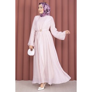 Robe de soirée en mousseline de soie rose poudré, coupe trapèze, avec broche dorée et boléro, confortable, tailles XS-XXL, pour les soirées - Product Image 4