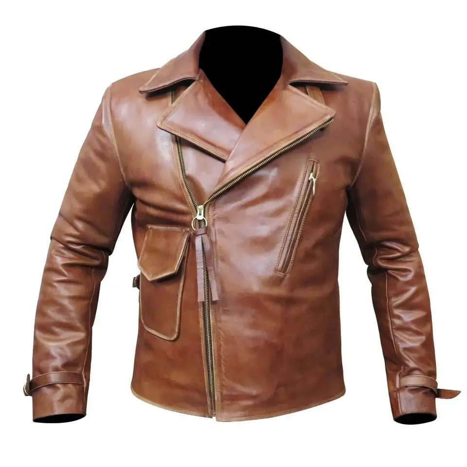 New Style Motorcycle Causal Vintage Leather Jacket Coat Men Autumn Outfit Fashion Biker Design Brown Leather Fashion Jacket
