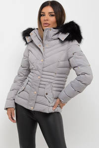 Chaqueta acolchada gris OEM para mujer de nuevo diseño con capucha y cremallera completa y chaqueta de burbujas, chaqueta acolchada de invierno acolchada para mujer - Product Image 3