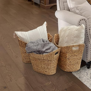 Ensemble de 3 paniers en jacinthe d'eau rectangulaires tissés par injection en fibre naturelle Boîtes de rangement écologiques de 10 à 20 litres de style bohème - Product Image 2