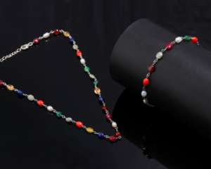 Tendencia hecha a mano Navratan plata Rosario cadena 5X7mm Navratan forma ovalada cuentas plata esterlina piedras preciosas Rosario cadena collar - Product Image 2