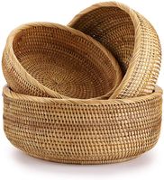 Ensemble de 3 paniers ronds en rotin et en bois tissés à la main God Grace Overseas, logo personnalisé pour la maison, l'hôtel, la restauration