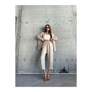 Top e pantaloni da donna in lino Set di fondo comodo ed elegante - Product Image 1
