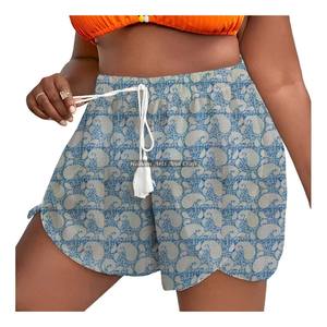 Shorts d'été pour femme en coton à imprimé bloc, avec cordon de serrage à la taille, style décontracté - Product Image 3