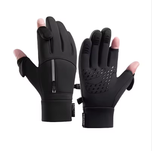 Gants de sport thermiques coupe-vent pour l'hiver – Gants de pêche à 2 doigts avec écran tactile, imperméables, avec fermeture éclair, pour le ski et le cyclisme - Product Image 1