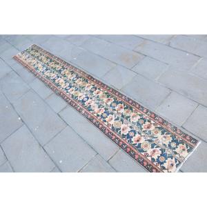 Alfombra Vintage de 1.4x9.2 pies, Alfombra Turca Azul Ombré de Lana - Product Image 2