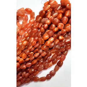 12 brins de pépites ovales de pierre de soleil naturelle perles lisses 2700 ct lot Iroc ventes 16 pouces de longueur perles de pierre de soleil orange - Product Image 1
