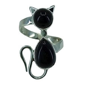 Navya Craft Handmade 925 Sterling Silver <b>Cat</b> <b>Ring</b> Black Onyx Women's Statement Gift for Christmas Anniversary or Birthday - Product Image 1