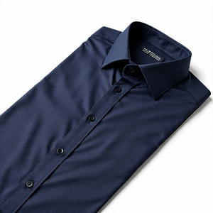 Chemise décontractée personnalisée Slim Fit pour hommes col montant couleur marine à manches longues mélange de chemises habillées formelles pour la saison de printemps - Product Image 3