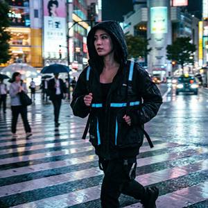 Sweat-shirt d'hiver respirant de style streetwear tactique, bande réfléchissante néon haute visibilité, coton noir, poids lourd, course nocturne - Product Image 1