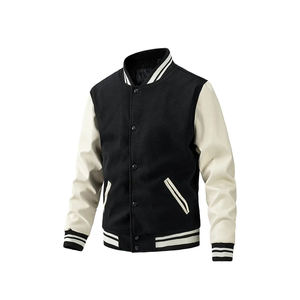 Chaqueta de Béisbol de Invierno para Hombre, Chaqueta Universitaria de Algodón de Talla Grande con Mangas de Cuero - Product Image 1