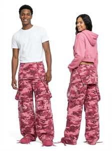 Pantalon cargo en denim camouflage unisexe, style tendance, coupe large, streetwear, décontracté, pantalon en denim ample - Product Image 3