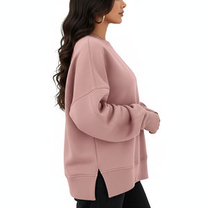 Transpirable estilo Hip Hop para invierno otoño primavera ODM suministro de gama alta manga larga Top Color sólido cuello dividido Sudadera con capucha para mujer - Product Image 3