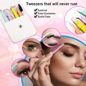 Juego de Pinzas para Cejas de 4 Piezas con Puntas Inclinadas, Anguladas y Planas, con Tijeras para Cejas Afiladas y Estuche de Cuero PU - Product Image 5