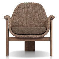 Chaise longue d'extérieur en rotin avec structure en bois et assise rembourrée pour jardin, patio, hôtel, terrasse