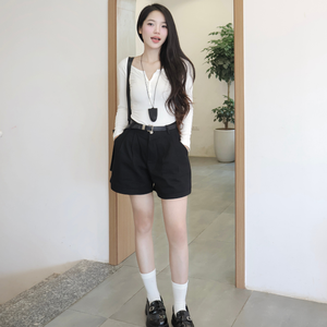 Pantalon court en coton 100% respirant pour femmes, coupe régulière, taille haute, droit, gain de temps, fabriqué au Vietnam, de qualité supérieure - Product Image 3