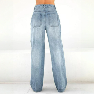 Pantalons en jean pour femmes grande taille de style nouveau, de haute qualité, bleu, décontractés, pour tous les jours, style streetwear, jambes larges, écologiques, taille mi-haute - Product Image 4