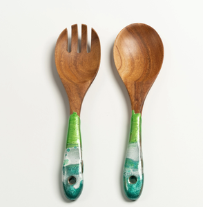 Cuillère en bois et résine manche en résine bleue artisanat 2 pièces avec cuillère de couverts artisanaux de haute qualité meilleur prix - Product Image 2