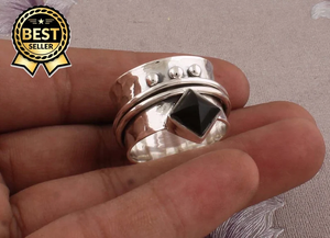 Handmade Fine Jewelry Vintage Style <b>Ring</b> with <b>Black</b> Onyx Gemstone Spinner for <b>Men</b> and Women for Wedding and Party - Product Image 2