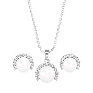 CLARA Ensemble de bijoux de mode pour femmes en argent sterling 925 avec pendentif Riko en perle véritable, boucles d'oreilles et chaîne plaqués rhodium avec zircone suisse - Product Image 1