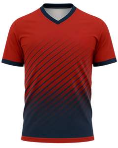 T-shirt personnalisé pour homme, col en V, imprimé dégradé, polyester, rouge marine, vêtements de sport, respirant, séchage rapide, logo personnalisé, fabricant en gros - Product Image 1