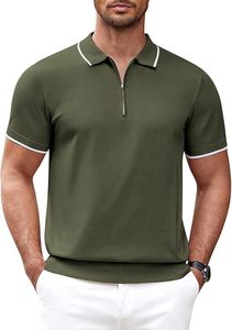 Polos de algodón de manga corta con cremallera para hombre con patrón sólido - Product Image 4
