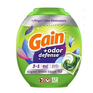 Super Fresh Blast Scent Gain Flings Olor Defense Detergente para ropa Pacs 112 Count - Product Image 1