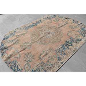 พรมตุรกีขนาดใหญ่ 6.3x8.9 ฟุต พรมวินเทจ พรมขนสัตว์สีน้ำเงิน - Product Image 4