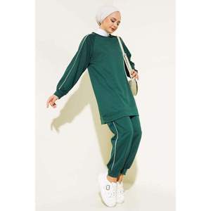 Tunique à Deux Fils Détaillée à Rayures Ensemble de 2 Pièces Émeraude - Product Image 2