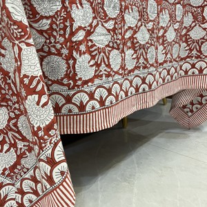 Red, <b>White</b> Floral Indian Hand Block Printed Rectangle <b>Tablecloth</b>, Cotton Table Cover, Housewarming Gift <b>Tablecloth</b>, Boho Wedding - Product Image 6