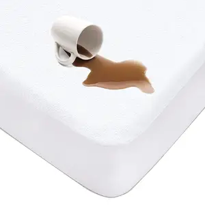防水毛巾布床垫保护器100% 聚酯贴合床单款式，运动衫裙透气