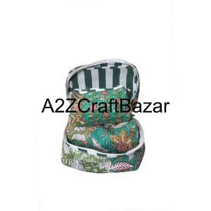 Wholesale Classy Hand Block Printed Pure Cotton Quilted Travel Vanity Case Handmade <b>Makeup</b> And Cosmetic <b>Bag</b> For Women And Girls - Product Image 4