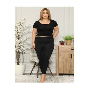 7700 Büyük Beden Düz Uzun Tayt Siyah - Product Image 2