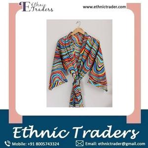 100% coton arc-en-ciel Satin Kimono Robe Maxi Robe excellente qualité naturel longueur au sol à volants décoration prix de gros - Product Image 6