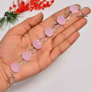 Pulsera de Calcedonia Rosa, Gema, Plata de Ley 925, Pulsera Hecha a Mano, Regalo para Ella, Joyería para Mujer - Product Image 4