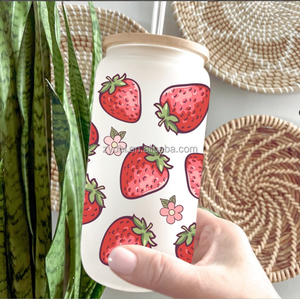 Tasse à boire personnalisée en verre borosilicate fait main, motif paille, avec design fraise, pour dîner en famille et entre <span class=keywords><strong>amis</strong></span> - Product Image 1