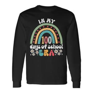 In My 100 Days of School Era-Retro Groovy Rainbow T-shirt a maniche lunghe T-shirt promozionale per il 100° giorno di scuola - Product Image 1