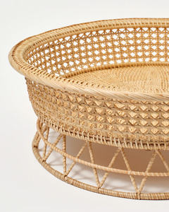 Plateau de petit déjeuner en rotin tissé rond vintage plateaux de présentation en rotin faits à la main avec support pour décor de Table de service à Dessert - Product Image 5