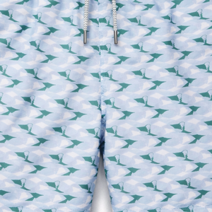 Shorts de bain recyclés pour hommes, motif tropical abstrait vert, séchage rapide, avec cordon de serrage à la taille élastique - Product Image 5