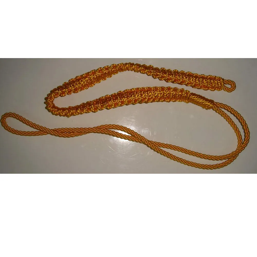 Alta qualidade torcida seda dourada Uniforme personalizado feito barato apito cabo preço de fábrica poliéster borla franja cabo