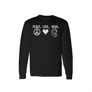 T-shirt a maniche lunghe per audiologi pediatrici con design Peace Love Hear - Product Image 2