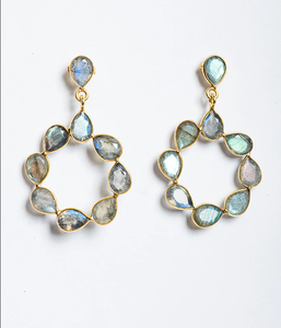 Pendiente de piedras preciosas de labradorita con corte de pera Plata de Ley 925 con pendiente chapado en oro Pendiente clásico de moda para regalo de boda. - Product Image 1