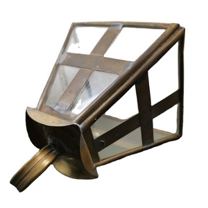 Vintage <b>Lantern</b> <b>Lamp</b> Light Shade Brass Metal and Glass Hanging Ceiling Indoor Outdoor 1930's Pyramid Shape - Product Image 1